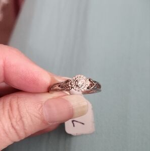 Diamond Sterling And Gold Promise Ring Sz 7 1/4 Hallmark Fine Jewelry Halo Style